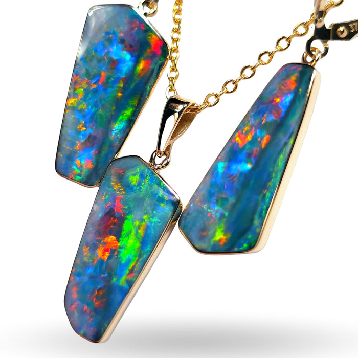 Lumiere Supreme' 14k Gold Rare Australian Opal Pendant & Earring Set 24.8ct M54