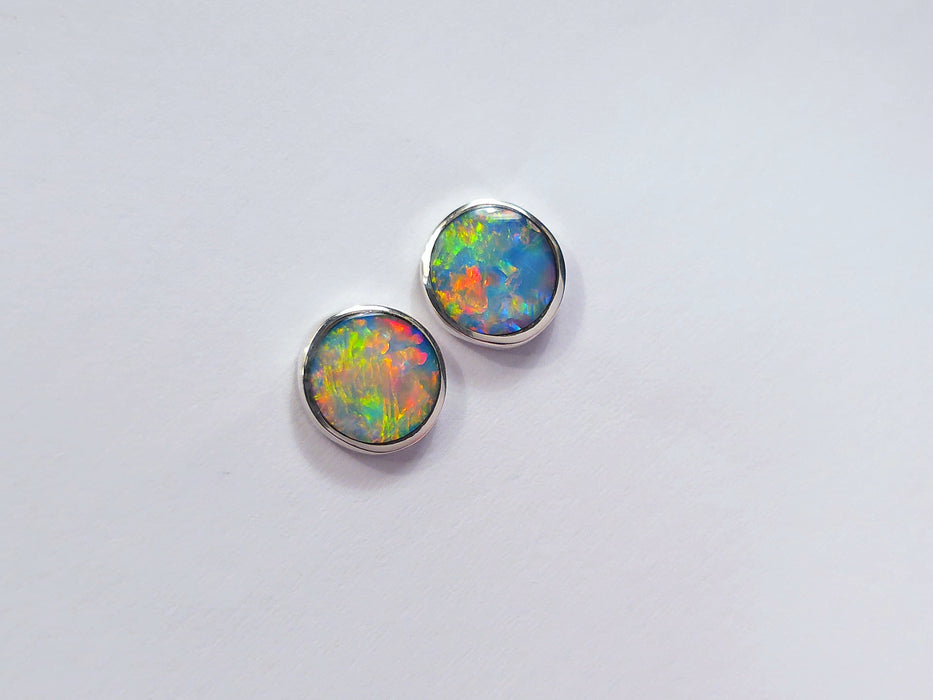 Tjunmi' Australian Stud Opal Earrings Inlay 925 Silver Jewelry 8mm 5.2ct O64