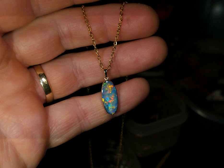Corona' Genuine Australian Opal Pendant 14k Gem Gift 1.14g P87