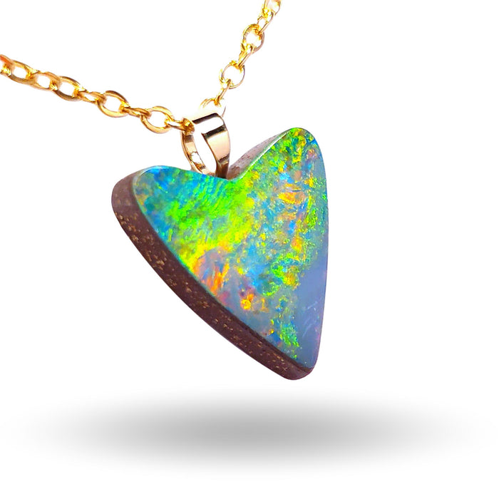 Corazin' Australian Opal Doublet Heart Pendant 6.5ct 14k Jewelry Love Gift L70