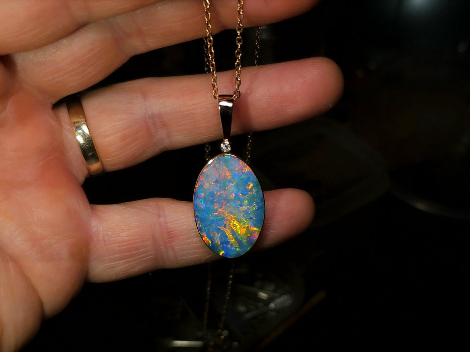 Rosa Royale' Rare Super Gem Opal & Diamond Pendant 14k Rose Gold 21.6ct P67