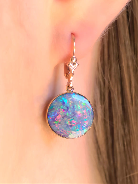 Pink Eclipse' Australian Opal Earrings Pink Gold Dangle Jewelry Gems 15ct O81