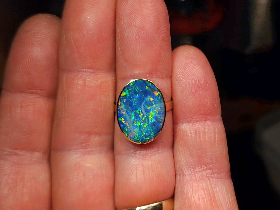 Atlanta' 14k Gold Australian Opal Ring 3.2g US Size 7 Q77