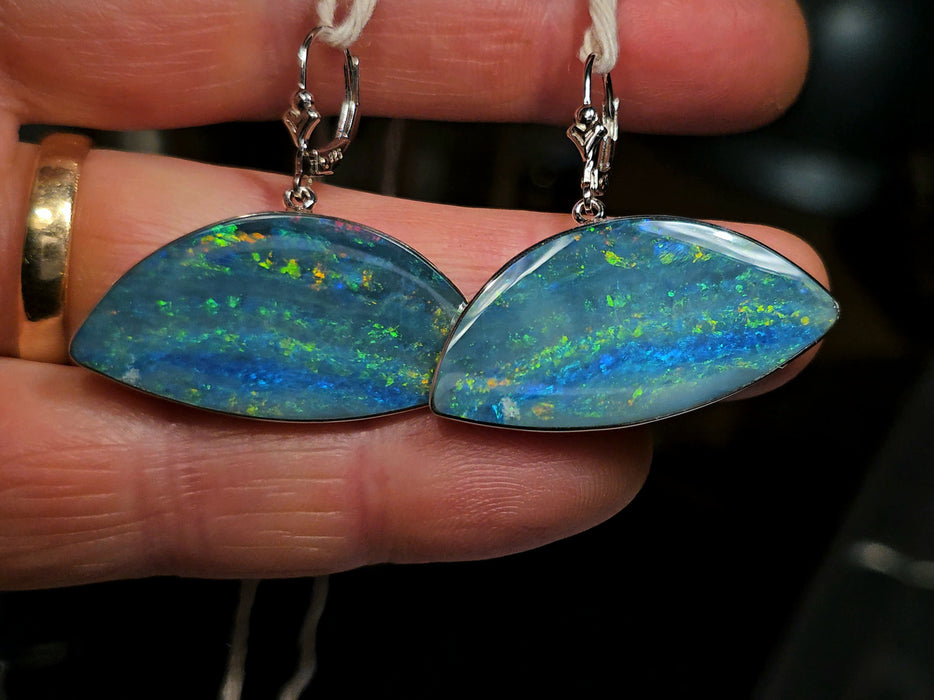 Danglebows' BIG Australian Opal Earrings 925 Silver Inlay Jewelry 36.4ct O50