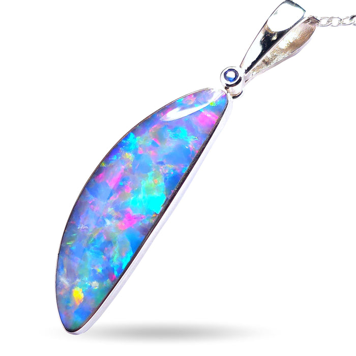 Lunaris' Australian Silver Opal Pendant Natural Sapphire Jewelry 16.3ct L95