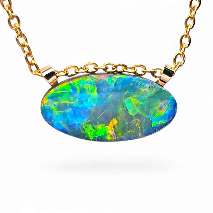 Kuro Niji' Australian Opal Pendant 14k Gold Doublet Gift 6.5ct O08