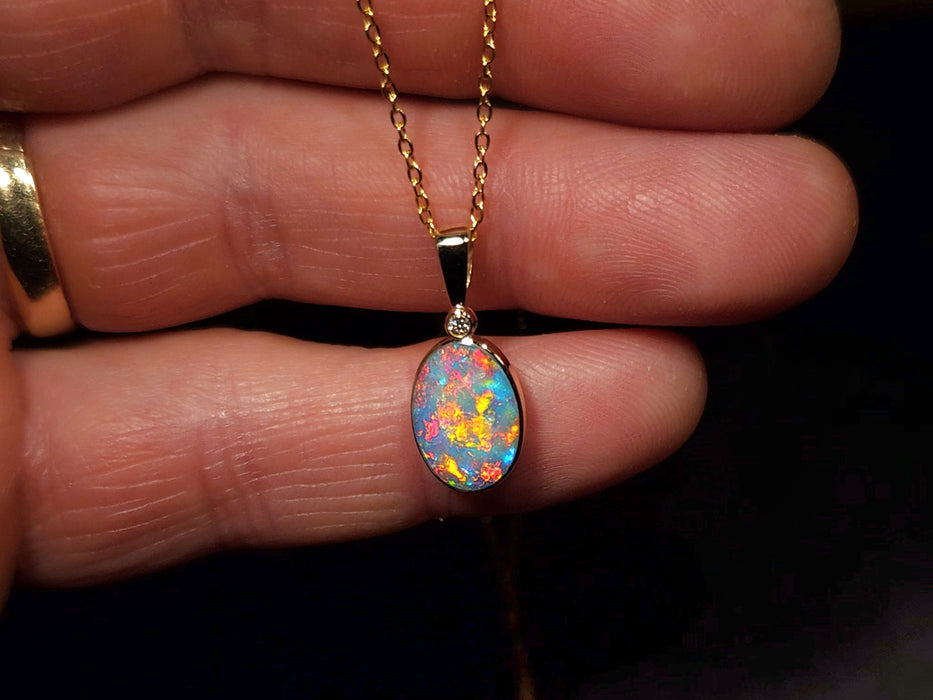 Princesita' Australian Opal & Diamond Pendant Rare Gem Gift 1g R11