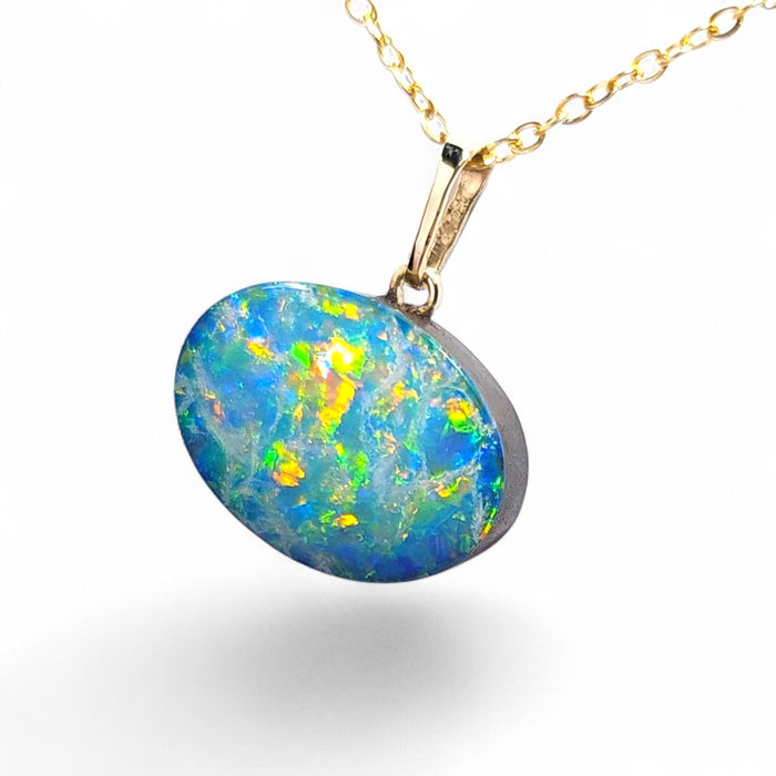 Aether' Australian 14k Gold Opal Doublet Pendant Gift 1.2g Q88