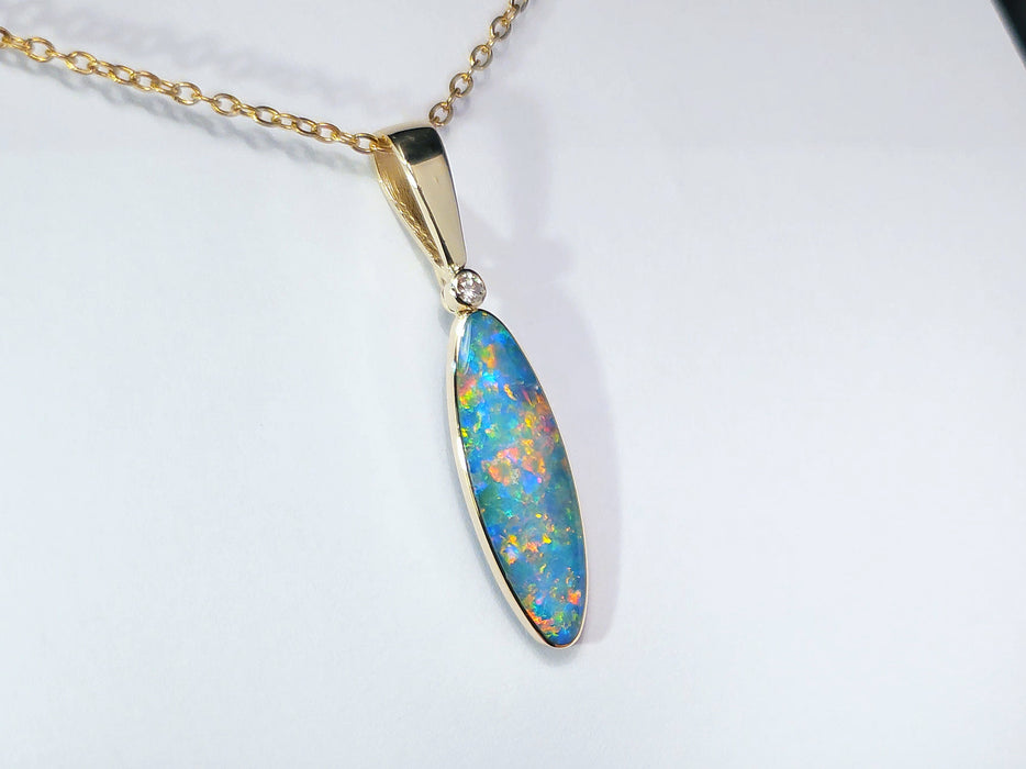 Shahi Sona' Rare Super Gem Opal & Diamond Pendant 14k Gold 2.3g P63