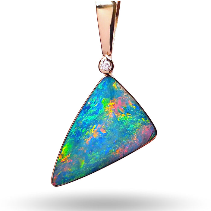 Laser Beam' Australian Opal Pendant 13.8ct 14k Gold & Diamond Gem L28
