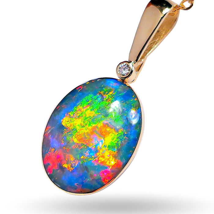 Orbe Arcoiris' Australian Opal & Diamond Pendant Rare Gem Gift 14.55ct M31