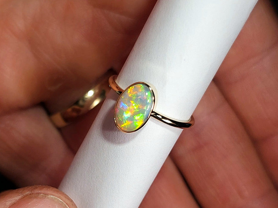 Raio' Rare Solid Australian Opal Ring 14K Gold Free Sizing 1.9g Q79