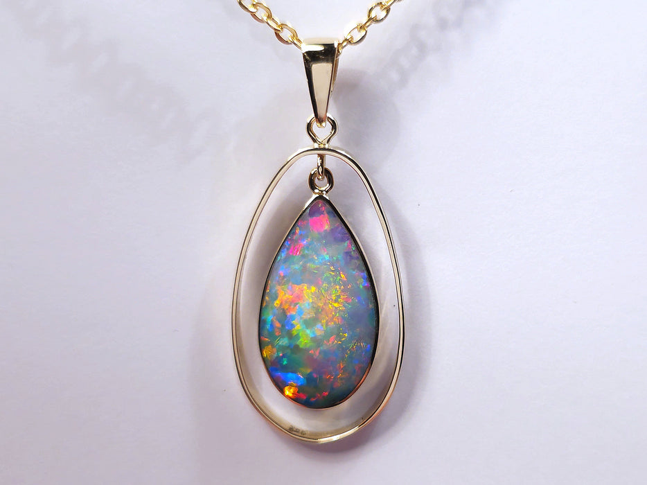 Ellipse' Australian Fire Opal Pendant 14 k Gold 12.4ct Hoop Gift L88