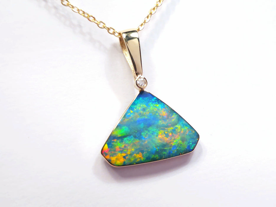 Cime De Colore' Australian Opal & Diamond Pendant Rare Gem Gift 14.6ct O93