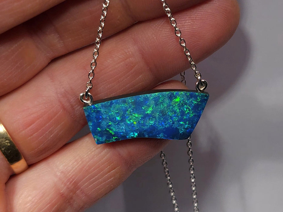 Pacifica' Large Genuine Australian Opal Pendant Silver Gem Gift 3.1g Q85