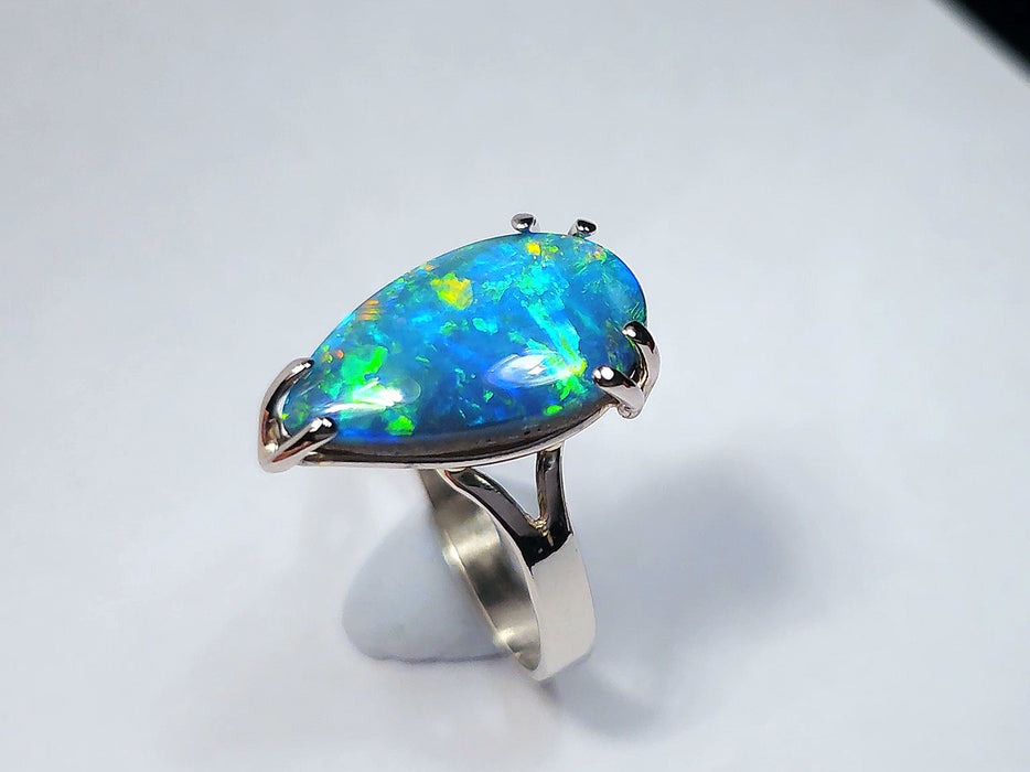 Artiglio Fuoco' Australian Opal Ring 14k White Gold 2.8g Free Re-Size 6.5 M93