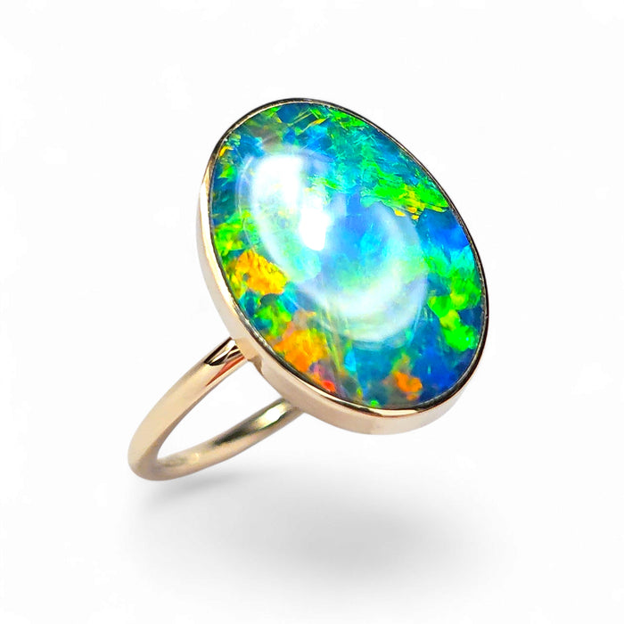 Flamme Reine' 14k Gold Australian Opal Ring 2.7g Free Re-Size O24