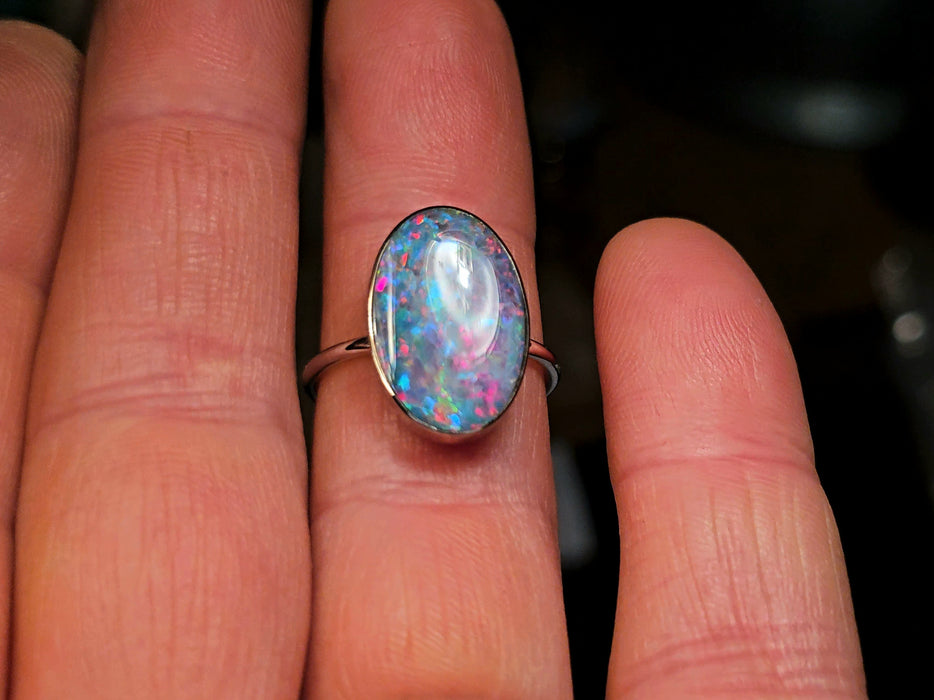 Carmesi Azure' 14k White Gold Australian Opal Ring 3g Free Re-Size O15