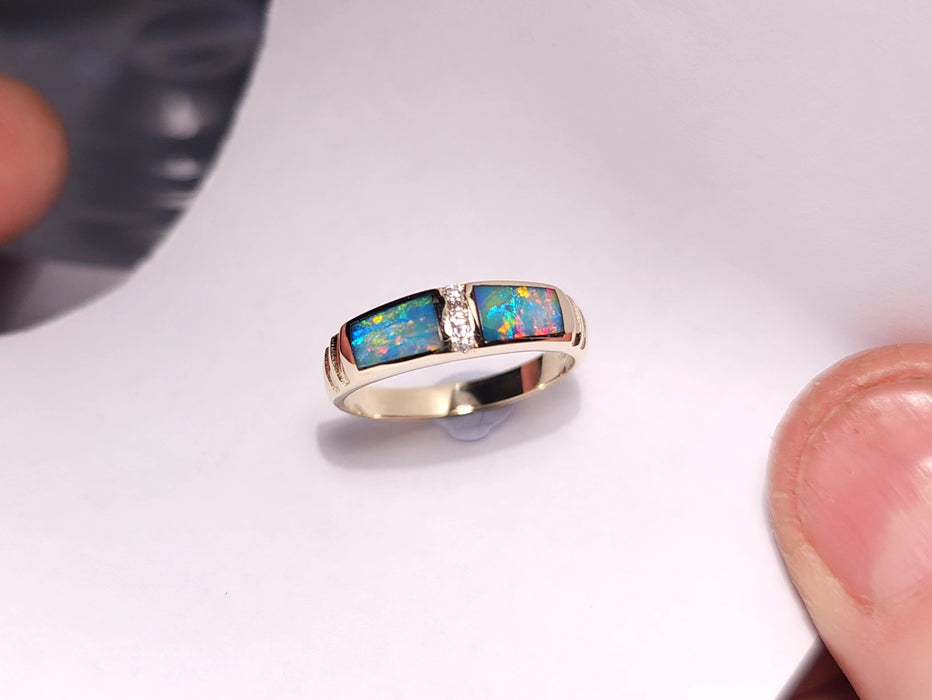 Opulence' Australian Opal Ring Inlay Gem 14k Gold 3.4g US Size 6..75 J68