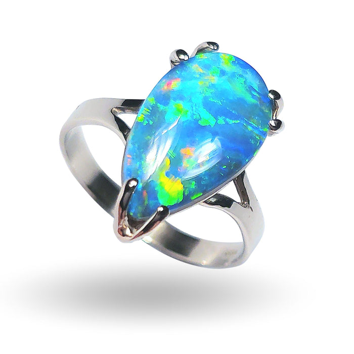 Artiglio Fuoco' Australian Opal Ring 14k White Gold 2.8g Free Re-Size 6.5 M93