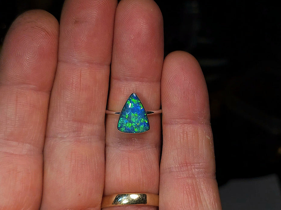 Lumen Viridis' Genuine Australian Opal Ring 925 Silver Free -Size 2.1g P42