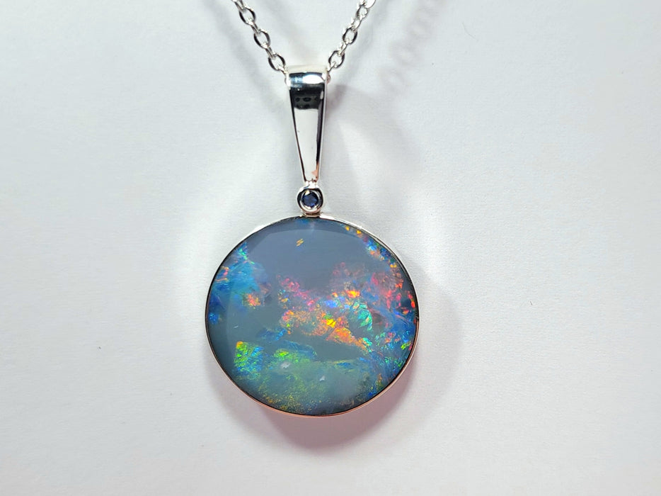 Tempest' Large Australian Silver Opal Pendant Natural Sapphire 4g Q61