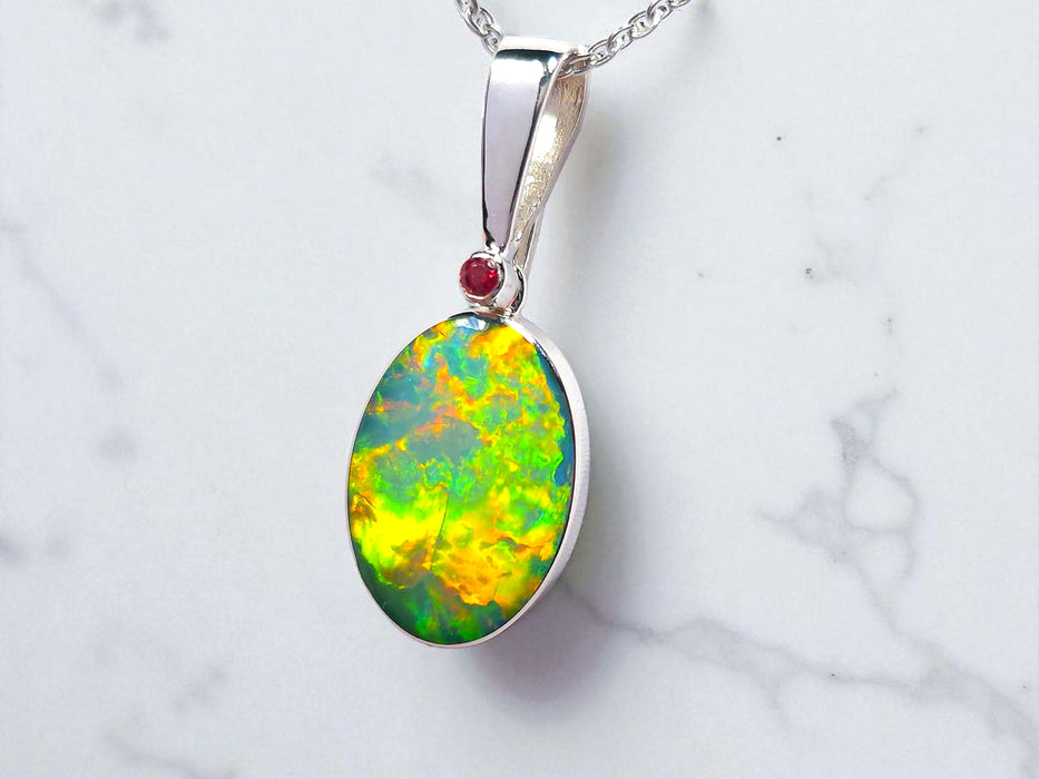 Crimson' Australian Opal & Red Spinel Silver Pendant 12ct O55