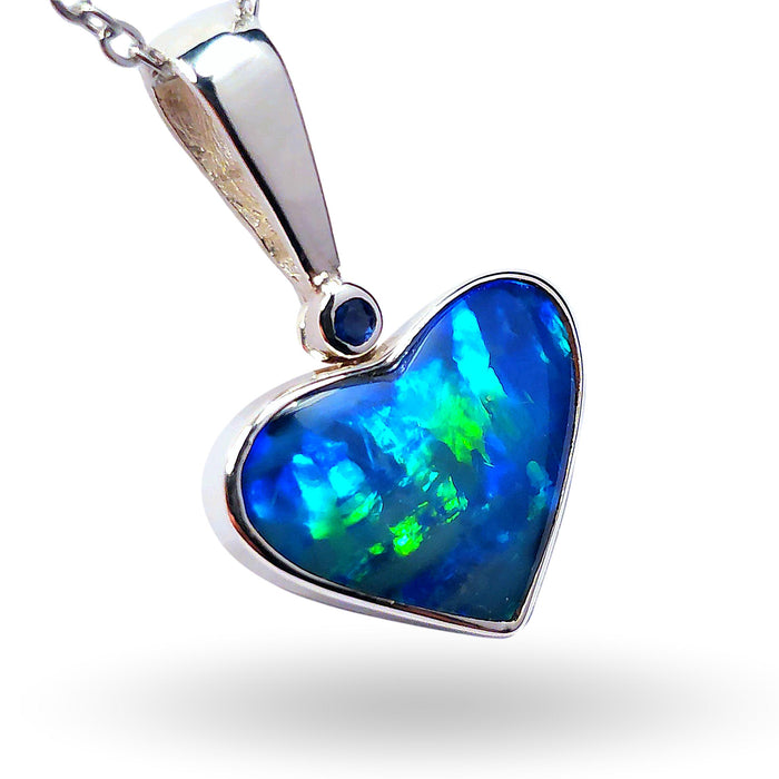 Laguna Azul' Australian Silver Heart Opal Pendant Natural Sapphire 14.3ct M66