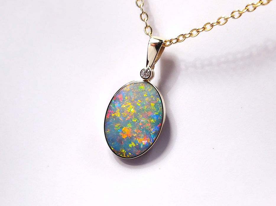 Perfetto' Australian Opal & Diamond Pendant Rare Gem Gift 6.8ct L94