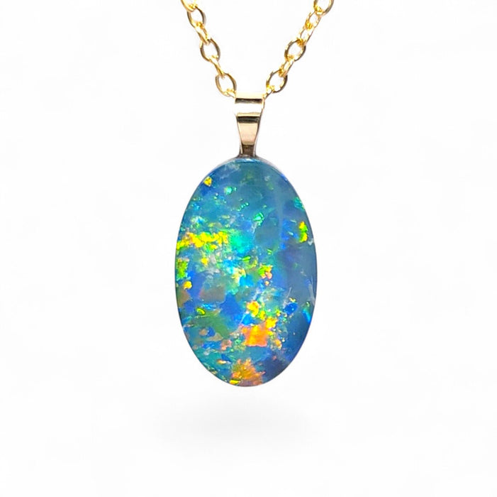 Feu Noir' Australian 14k Gold Opal Doublet Pendant Gift 0.8g Q94