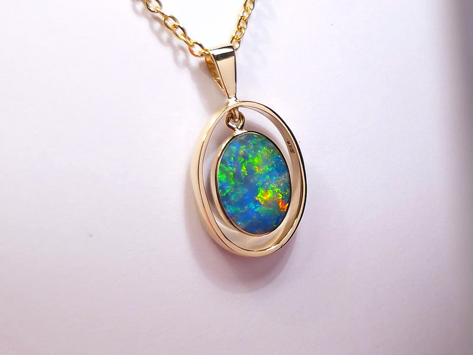 Blumentanz' Rare Bright Australian Opal Gem Hoop Necklace 9.6 ct L91