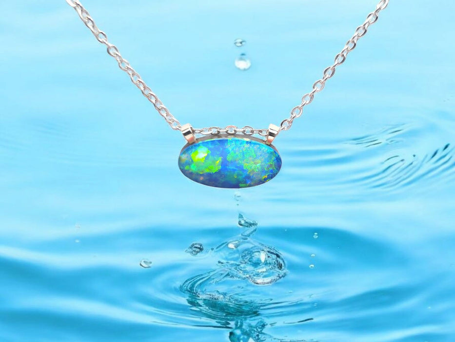 Verde Regale' Bright Australian Opal Pendant 14k White Gold Doublet 4.9ct N95