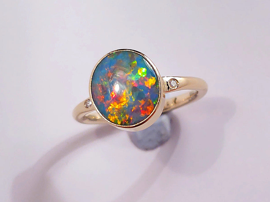 Celestial Orbit' Rare Australian Opal and Diamond Ring 3g 14k US Size 6.75 M05