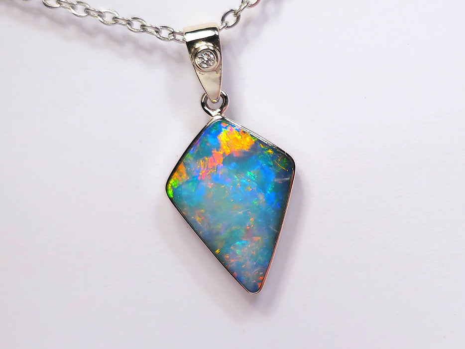 Cosmic Raro' Australian Opal & Diamond Pendant 14K White Gold 7ct M22