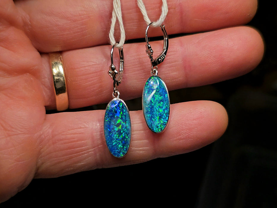 The Deep' Genuine Australian Solid 925 Silver Drop Opal Earrings 14.8ct O51