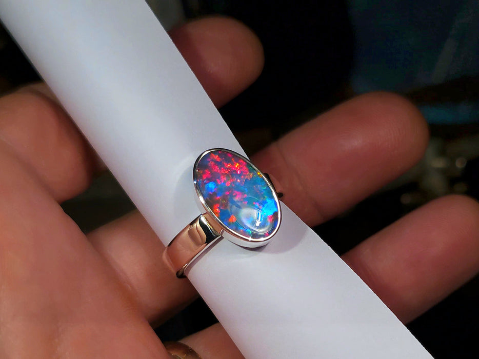 Elemento' Large Unisex Australian Opal Silver Ring 8.1g Free Re-Size Q28