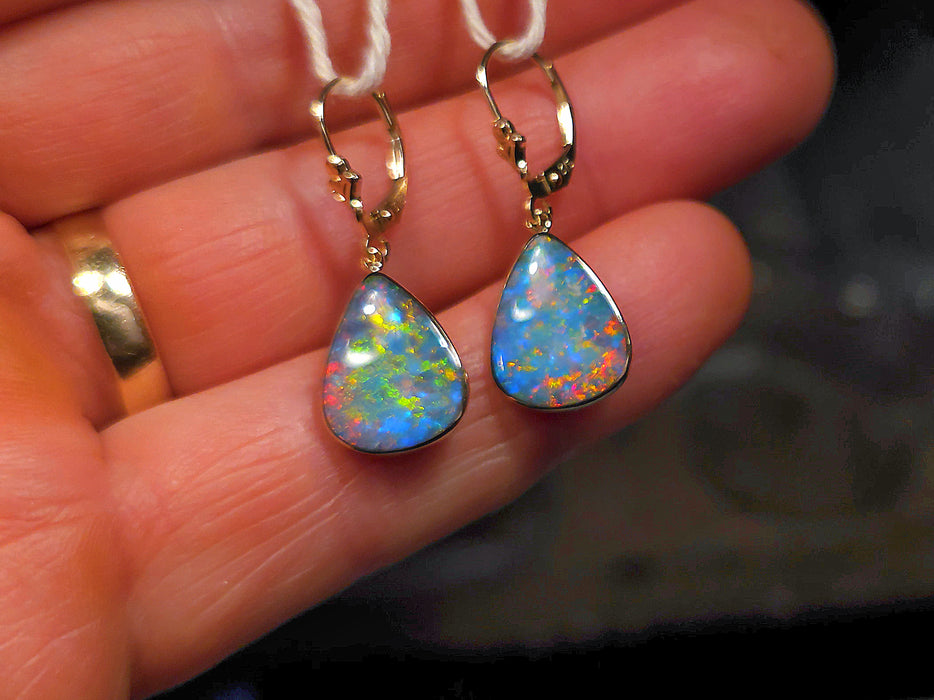 Kea Loa' Genuine Australian Solid Gold Dangle Opal Earrings 14.2ct O77