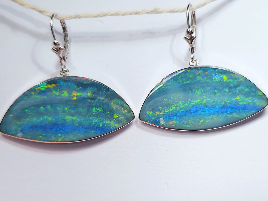 Danglebows' BIG Australian Opal Earrings 925 Silver Inlay Jewelry 36.4ct O50
