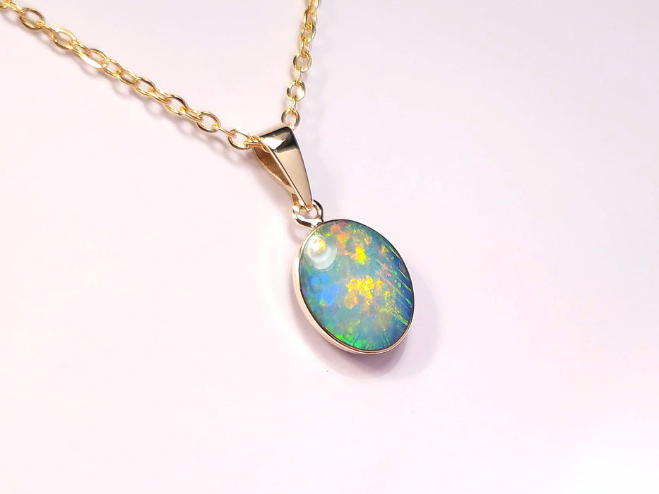 Bon Bon Petite' Genuine Australian Opal Pendant Solid 14K Gold 3.9ct L08