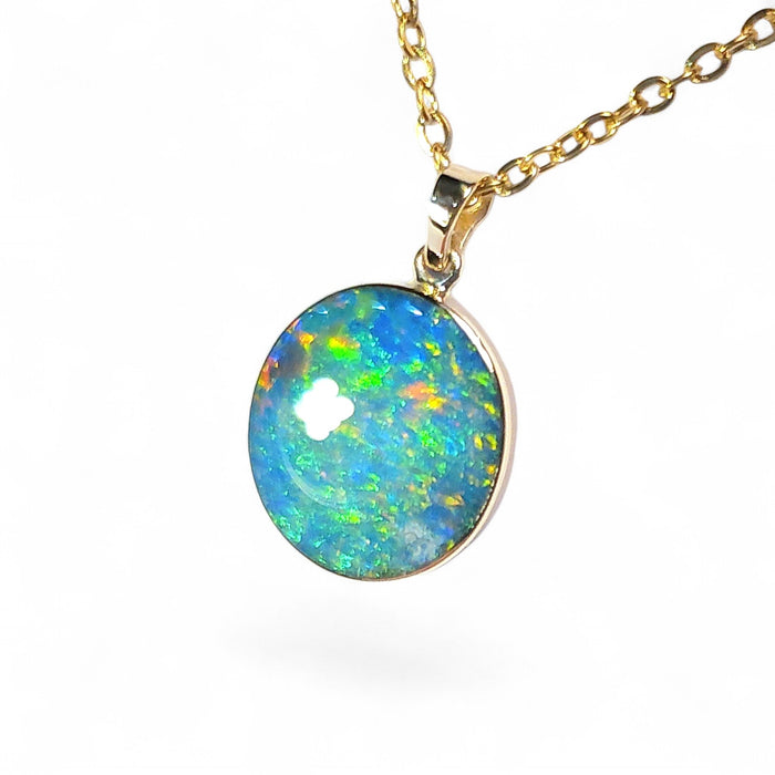Sol3' Genuine Australian Opal Pendant 14k Gem Gift 1.2g P54