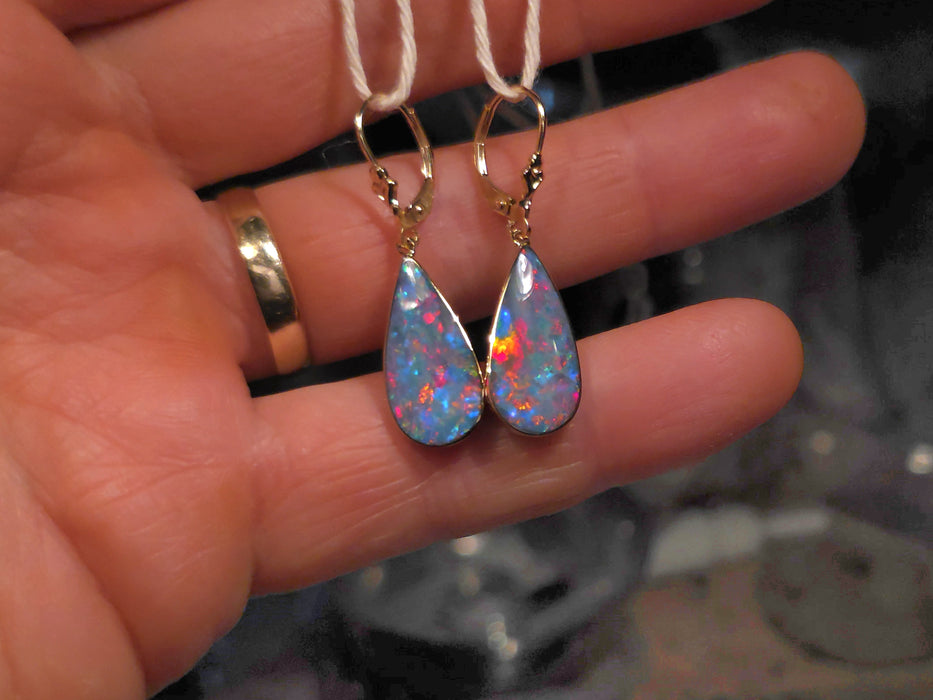 Spectra' Genuine Australian Solid Gold Dangle Opal Earrings 15.6ct O80