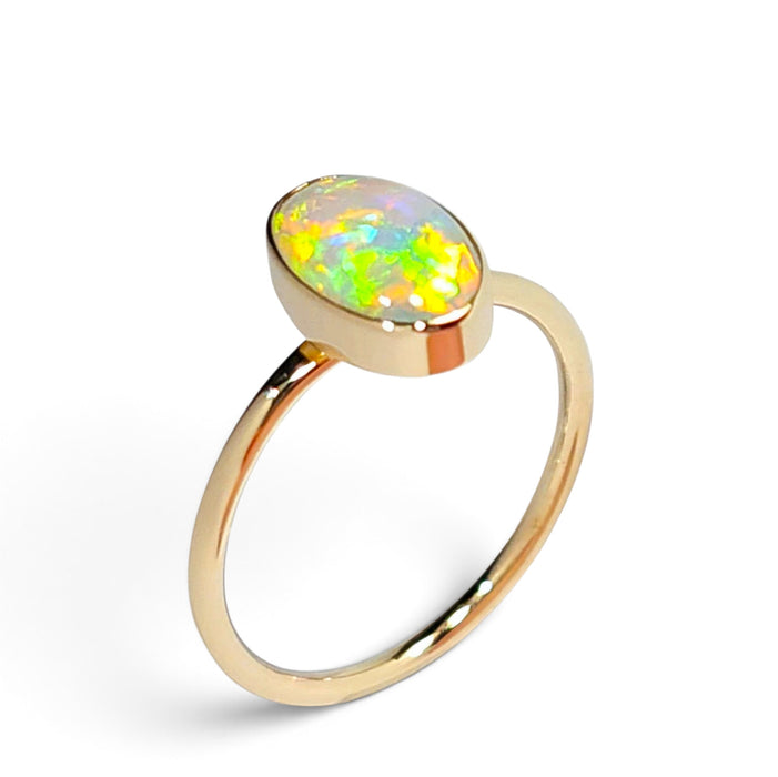 Raio' Rare Solid Australian Opal Ring 14K Gold Free Sizing 1.9g Q79