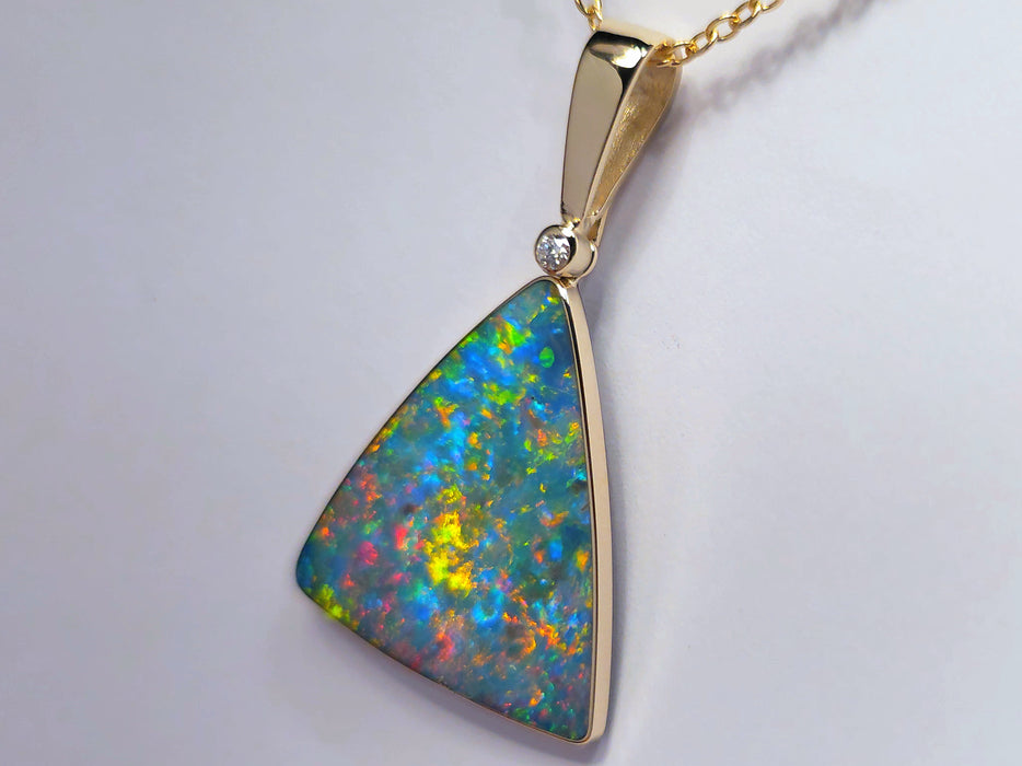 Tri Majesta' Large Genuine Australian Opal and Diamond Pendant 19.8ct M51