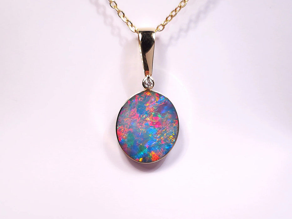 Fiore Supremo' Australian Opal & Diamond Pendant Super Rare Gem Gift 12.7ct L31