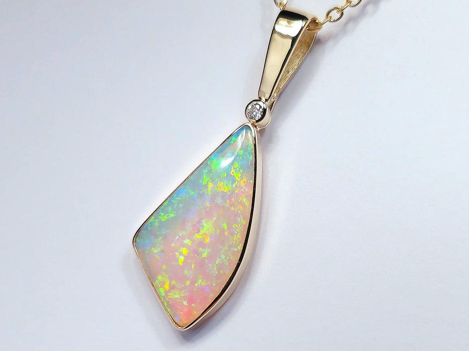 Rainha' Rare Natural Australian Solid Crystal Opal 14K Gold Pendant 13.9ct M46