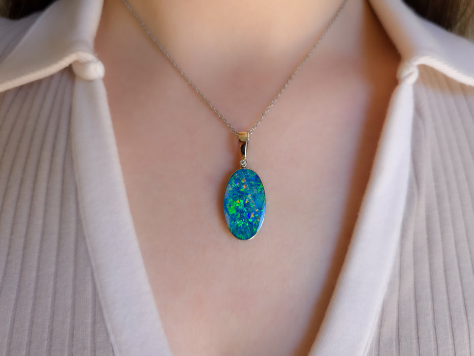 Alluvioni' Australian Opal & Diamond Pendant Rare Gem Gift 16ct O94