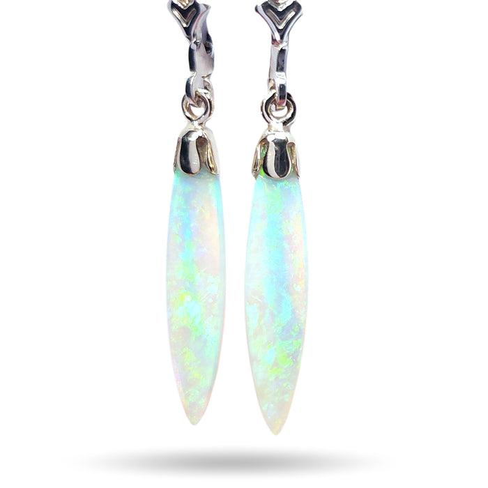 Frostklingen' Australian Solid Crystal Opal White Gold Earrings 7ct N90