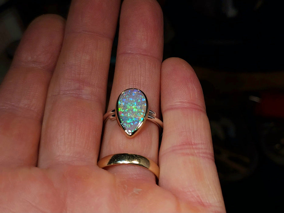 Cristallo' Solid Australian Opal Ring 14k Gold Silver 2 Tone 3.85g Q50