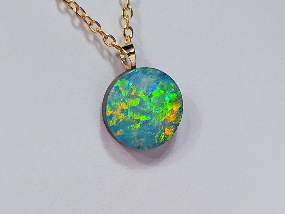 Fire Orb' Rare Australian 14k Gold Opal Doublet Pendant Gift 4.3carat O07
