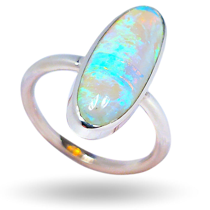 Mosvuur' Solid Natural Australian Opal Ring Size 7 Silver Gift Jewelry M50